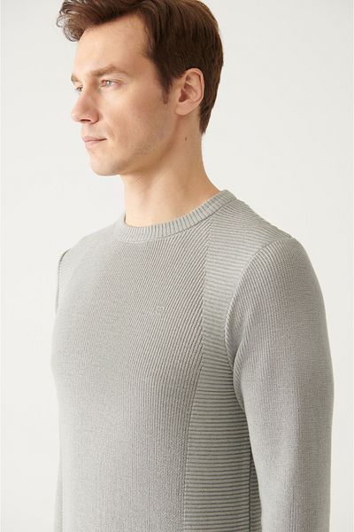 Avva Férfi szürke nyakú jacquard kötöttáru pulóver A22y5178
