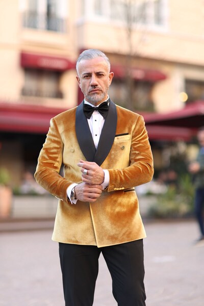 Fc Plus A.sarı Damatlık Şal Yaka Takım Elbise Slim Fit