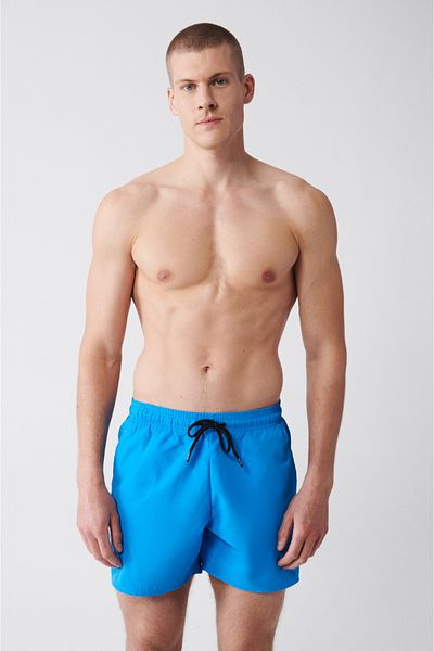 Avva Blaue, schnell trocknende Badeshorts für Herren in Standardgröße E 003801