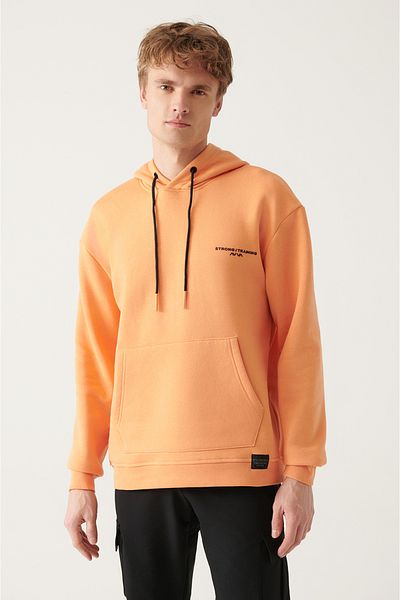 Avva Orangefarbenes bedrucktes Herren-Sweatshirt mit Kapuze A31y1301
