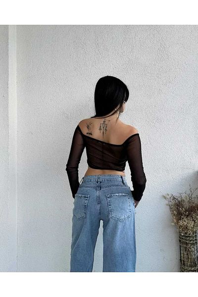 OlaLady Bluză Crop Model Fluture Detaliată Tulle Damă
