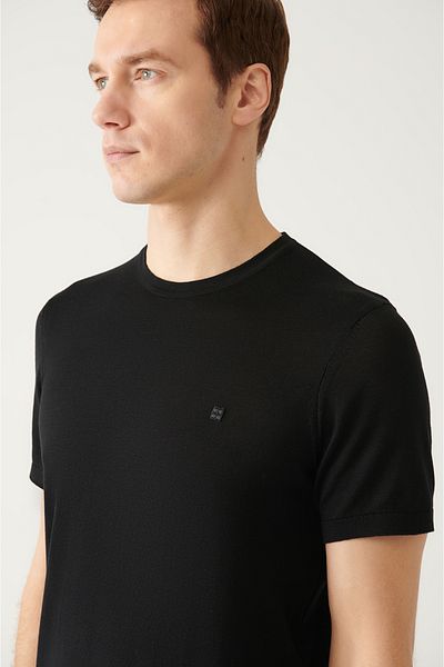 Avva Pánské černé tričko se základním úpletem Crew Neck A31Y5133