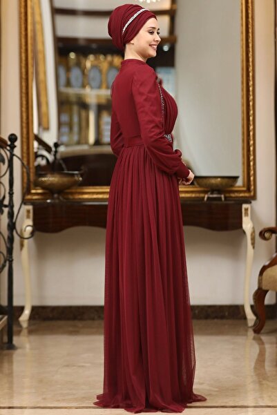 SUBU TASARIM Burgundy Legendary Evening Dress - Tbssn40