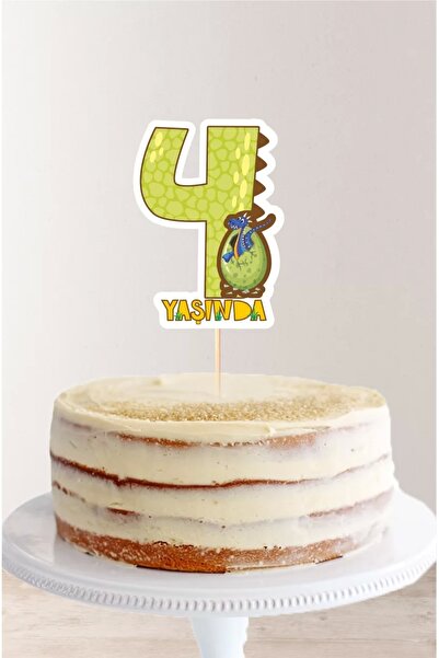 neşeli günlerim تزيين الكيك بطابع الديناصور لعمر 4 سنوات (أربعة) *ورق سميك