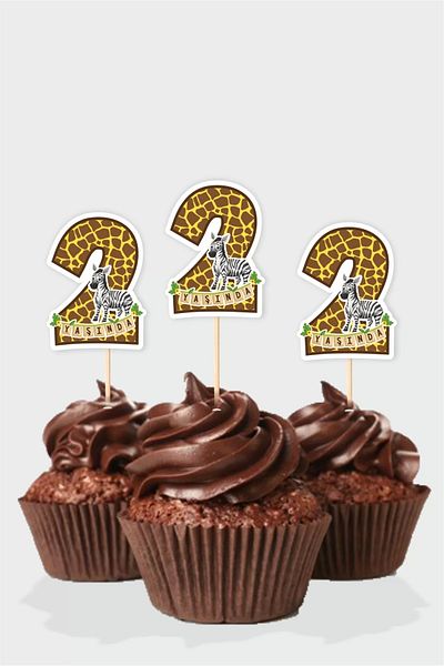 neşeli günlerim Ornament pentru cupcake cu tematică Safari * 2 (două) ani „10 buc