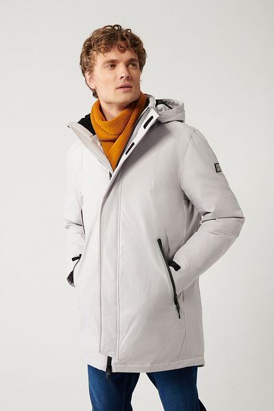 Avva Men's Light Gray Coat Goose Down Water Repellent Windproof with Thermometer Detachable Hood Comfort