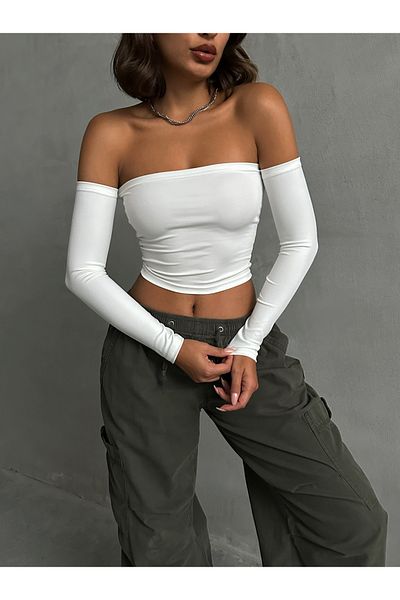 The Base Γυναικείο εκρού Scuba Strapless Crop Top