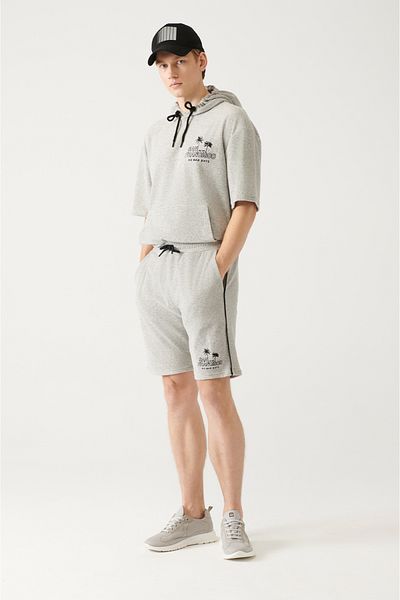 Avva 2-teiliges Sweatshirt-Shorts-Set aus Baumwolle mit Handtuchkapuze für Herren in Grau A31y3345