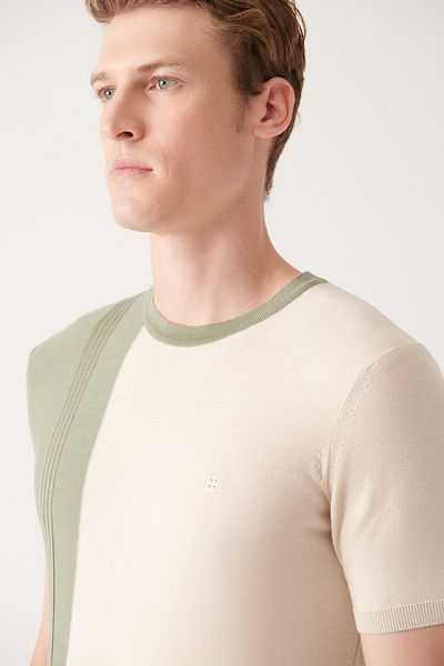 Avva Πλεκτό μπλουζάκι Water Green Crew Neck Block - Ribbed, A31y5123