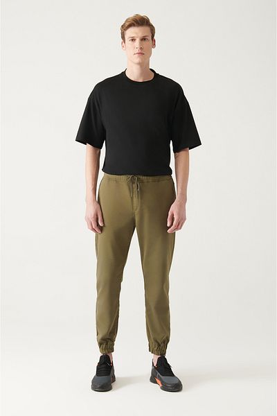 Avva Men's Khaki Side Pocket Lace-Up Jogger Pants B 003025
