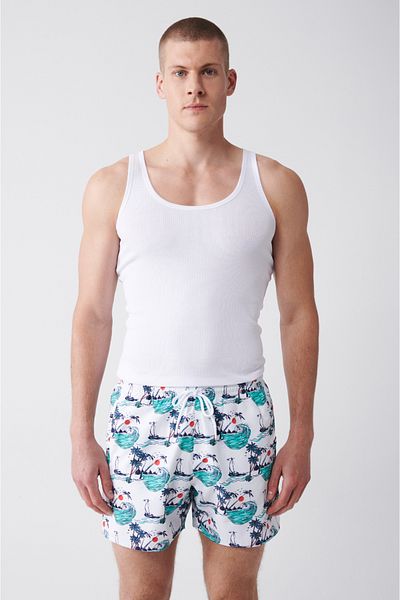 Avva Mehrfarbige, schnell trocknende, bedruckte Standard-Badeanzug-Badeshorts für Herren E 003802