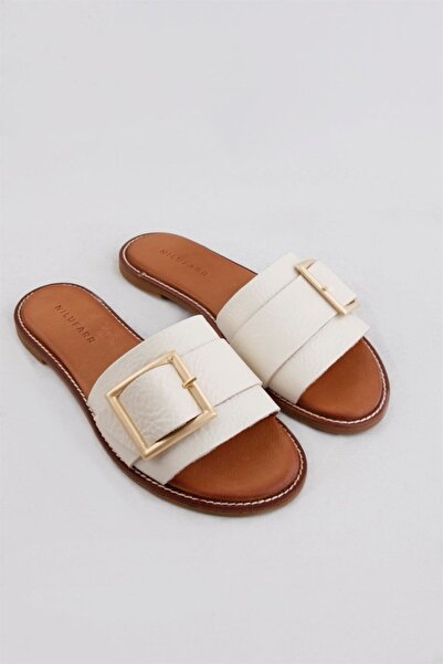 NILUFARR Coco Білий ремінець Детальні жіночі тапочки з натуральної шкіри
