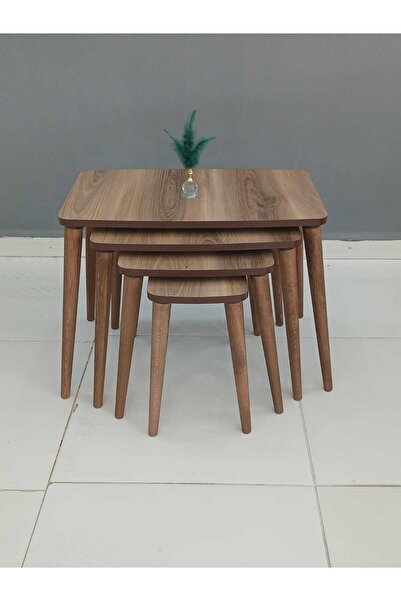 deniss home 4'lü Mdf Ahşap Zigon Sehpa Iskandinav Tarz