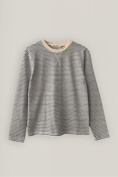 Beju be Uzun Kollu Pamuklu Çizgili T–shirt