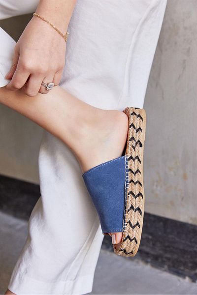 NILUFARR Papuci de damă Pera Denim Blue din piele naturală
