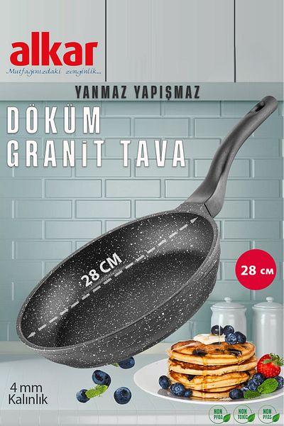 FİTHOME 28 cm Granite Casting - Fireproof and Nonstick Heavy Duty Skillet