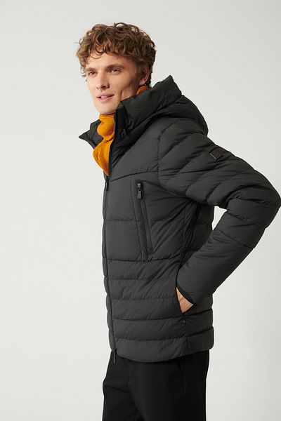 Avva Men's Black Puffer Jacket - Windproof, Thermometer, Hooded A32Y6017
