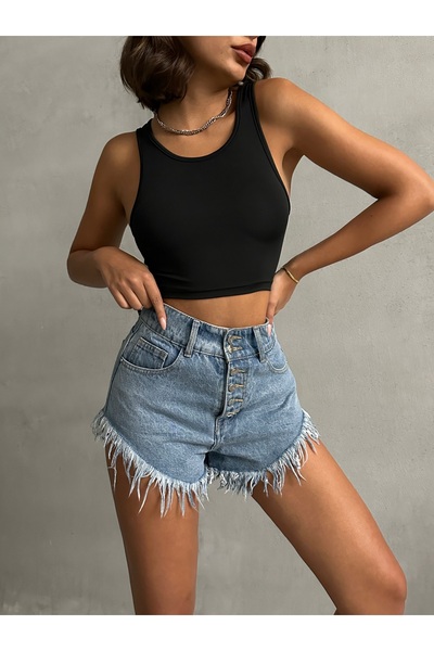 The Base Жіночий чорний топ з аквалангом з відкритою шиєю