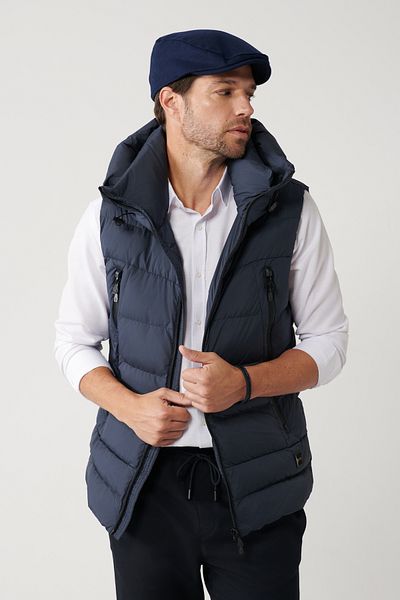 Avva Men's Navy Blue Goose down Water Repellent and Windproof Hooded Vest A32Y6504