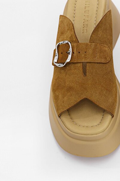 NILUFARR Palmer Taba Suede - Γνήσιες δερμάτινες παντόφλες με τακούνι με ζώνη