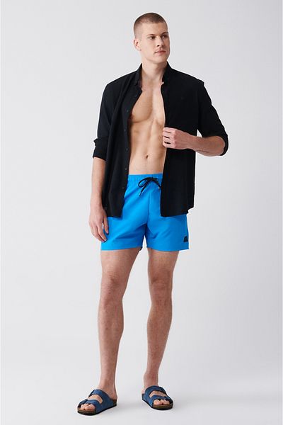 Avva Blaue, schnell trocknende Badeshorts für Herren in Standardgröße E 003801