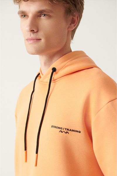 Avva Orangefarbenes bedrucktes Herren-Sweatshirt mit Kapuze A31y1301