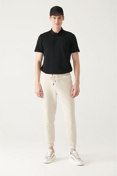 Avva Beigefarbene, bedruckte Baumwoll-Jogginghose für Herren mit Schnürung an der Taille und elastischen Beinen A31y3416