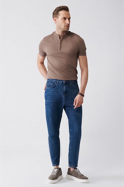 Avva Dunkelblaue Random Wash-Jeanshose aus 100 % Baumwolle für Herren E 003548