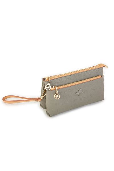 Nas Bag Green Camel Embossed - Women's Crossbody and Clutch Bag, Wrist and Crossbody (24X15 CM)