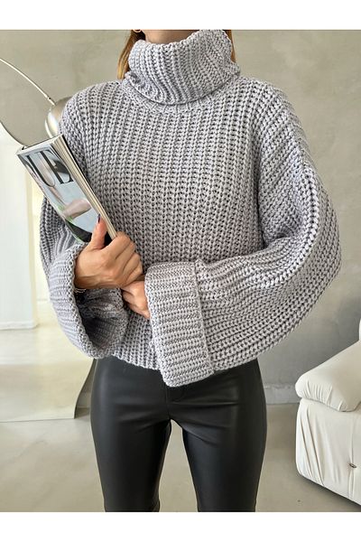 Elilook Women's Turtleneck Premium Knit Oversize Crop Knitwear Sweater