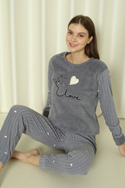 Wordex Σετ γυναικείες πιτζάμες Fwn 04-3309 βελούδινο Welsoft Fleece Winter Soft Heart Cat