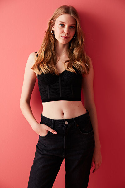 Penti Siyah Zebra Desenli Askılı Büstiyer