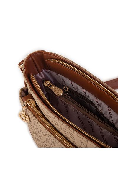 Nas Bag Geantă crossbody pentru femei cu compartiment cu curea reglabilă și design interior Mink Tan Written