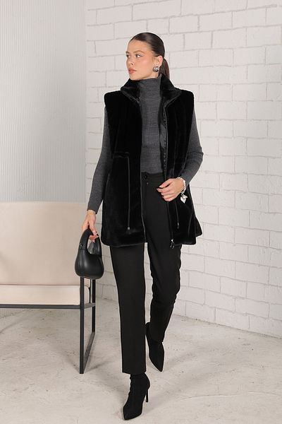 Melike Tatar Black Faux Fur Vest 32-2229