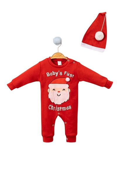 Pivami Baby Christmas Jumpsuit with Hat and Snap Bottom Christmas Jumpsuit
