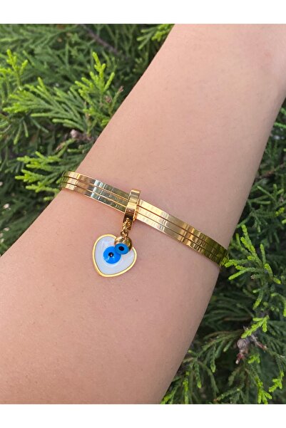 rosshine Ajda Bilezik Uyumlu Çelik Charm Nazarlı Kalpli Sallantılı Model (BİL...