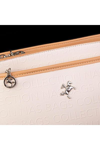 Nas Bag Geantă de umăr și crossbody reglabilă cu mai multe compartimente pentru femei - Camel în relief crem