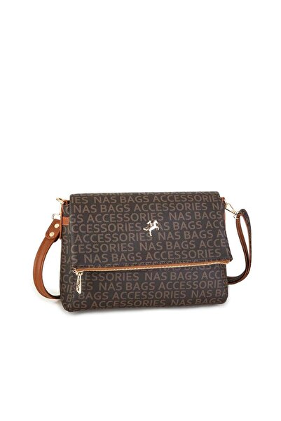Nas Bag Kadın Çapraz Çanta Kahve Taba Yazili