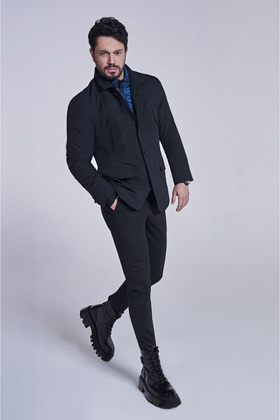 Avva Men's Black Elastic Side Knitted Fleto Pocket Chino Pants A32Y3053