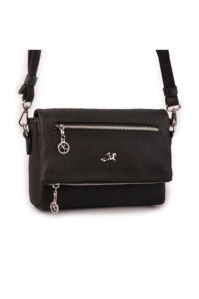 Nas Bag Geantă sport cu mai multe buzunare pentru femei, neagră în relief (25x18x7 cm)