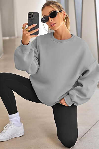 MAXIMILLIAN Hanorac oversize pentru damă cu guler rotund - GRI