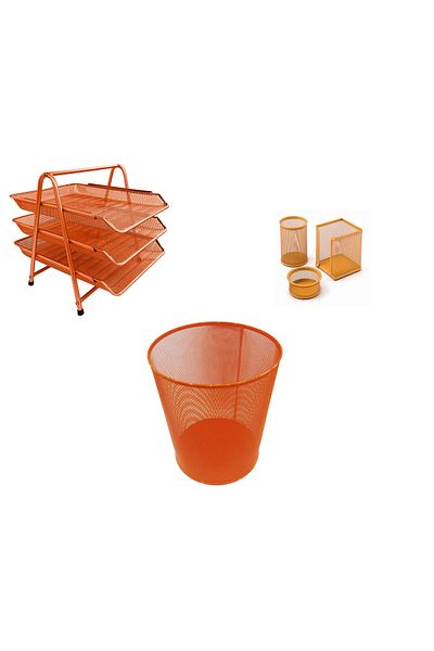 Mas Metal Office Set Orange (Pack of 3 Sheets Shelf, Stift Holder, Stift Holder, Cube Block, Dump Bucket)