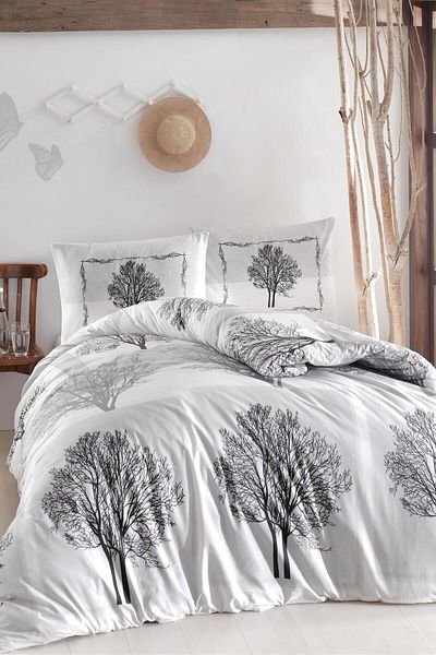 Altınbaşak Gray Double Ranforce Quilt Cover Set - Tree