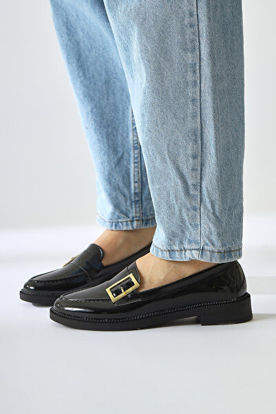 Limoya Arnesa Siyah Rugan Toka Detaylı Kadın Günlük Ayakkabı