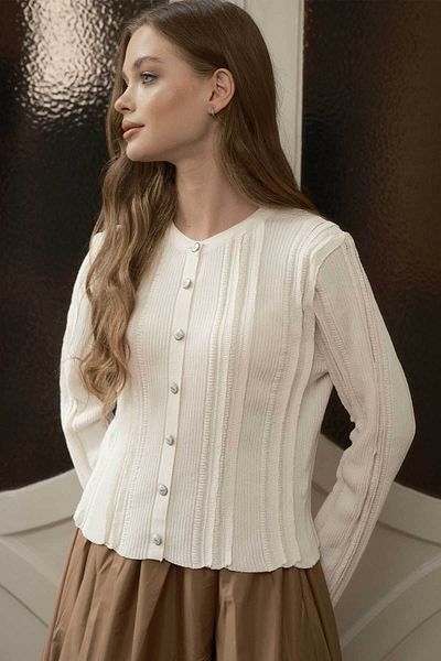 Hooopstore Cream Colored Gather Detailed Cardigan