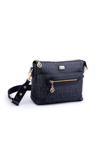 Nas Bag Geantă Poștaș pentru damă, neagră scrisă (lățime 25 cm; lungime 22 cm)