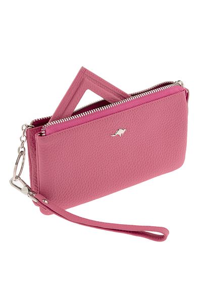 Cangurione Fuchsia Genuine Leather Card Holder Portable Mirrored Wrist Strap Phone Wallet Women's Wallet Hand Bag