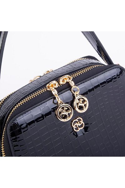 Nas Bag Mini geantă de damă cu crocodil negru - de mână și de cruce, 20 Dimensiune: 15