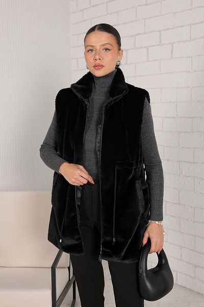 Melike Tatar Black Faux Fur Vest 32-2229