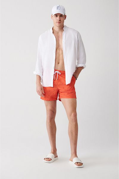 Avva Orange, schnelltrocknend, geometrisch bedruckt, Standardgröße, speziell verpackt, bequeme Passform, Badeanzug, Seeshorts
